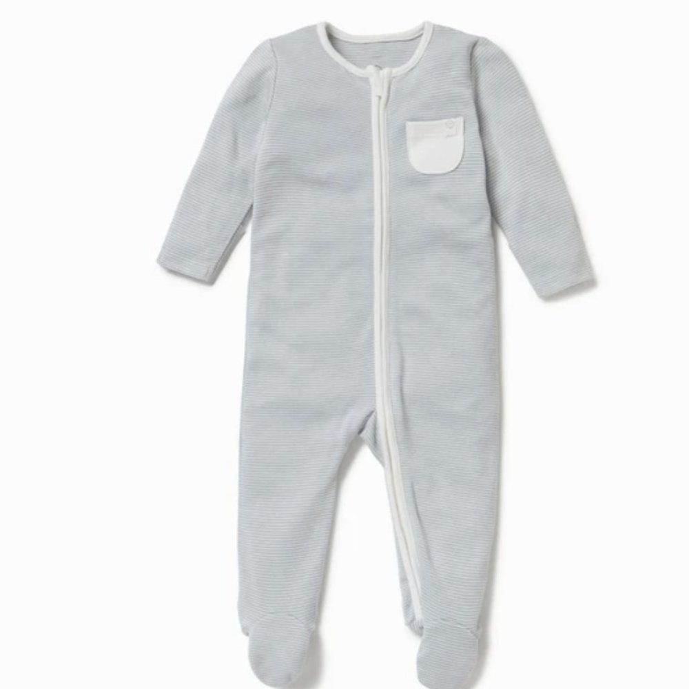 NWT MORI Blue Stripe Baby Zip-Up Sleeper: 0-3M